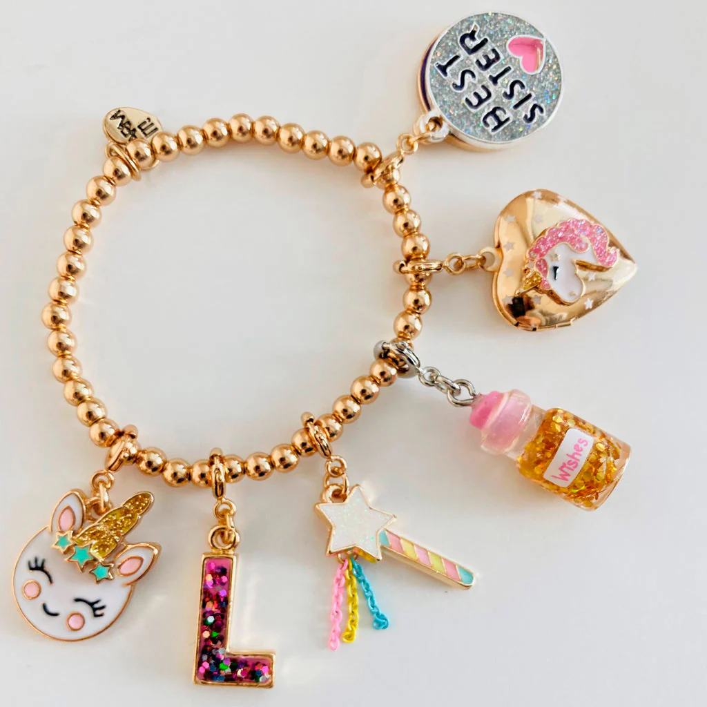 CHARM IT! Gold Pink Glitter Letter H Charm - Image 3