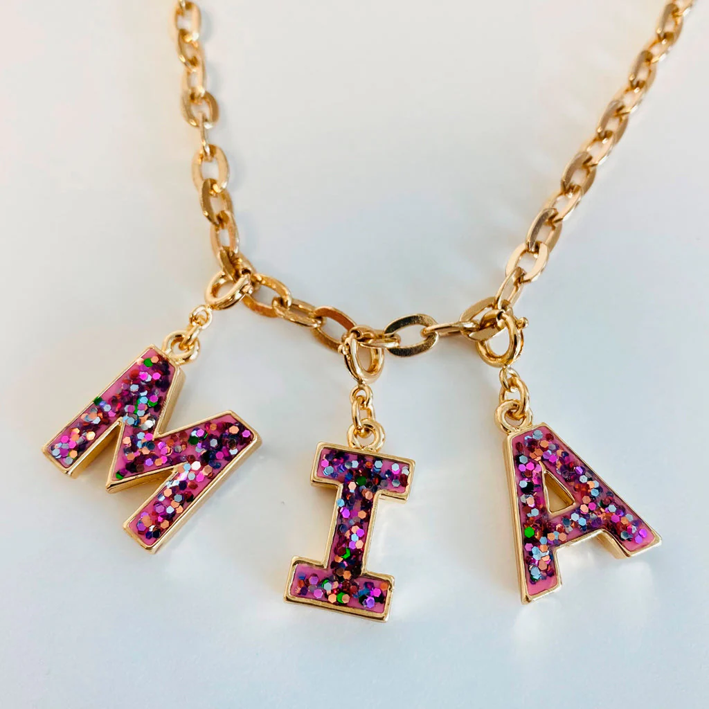 CHARM IT! Gold Pink Glitter Letter H Charm - Image 4