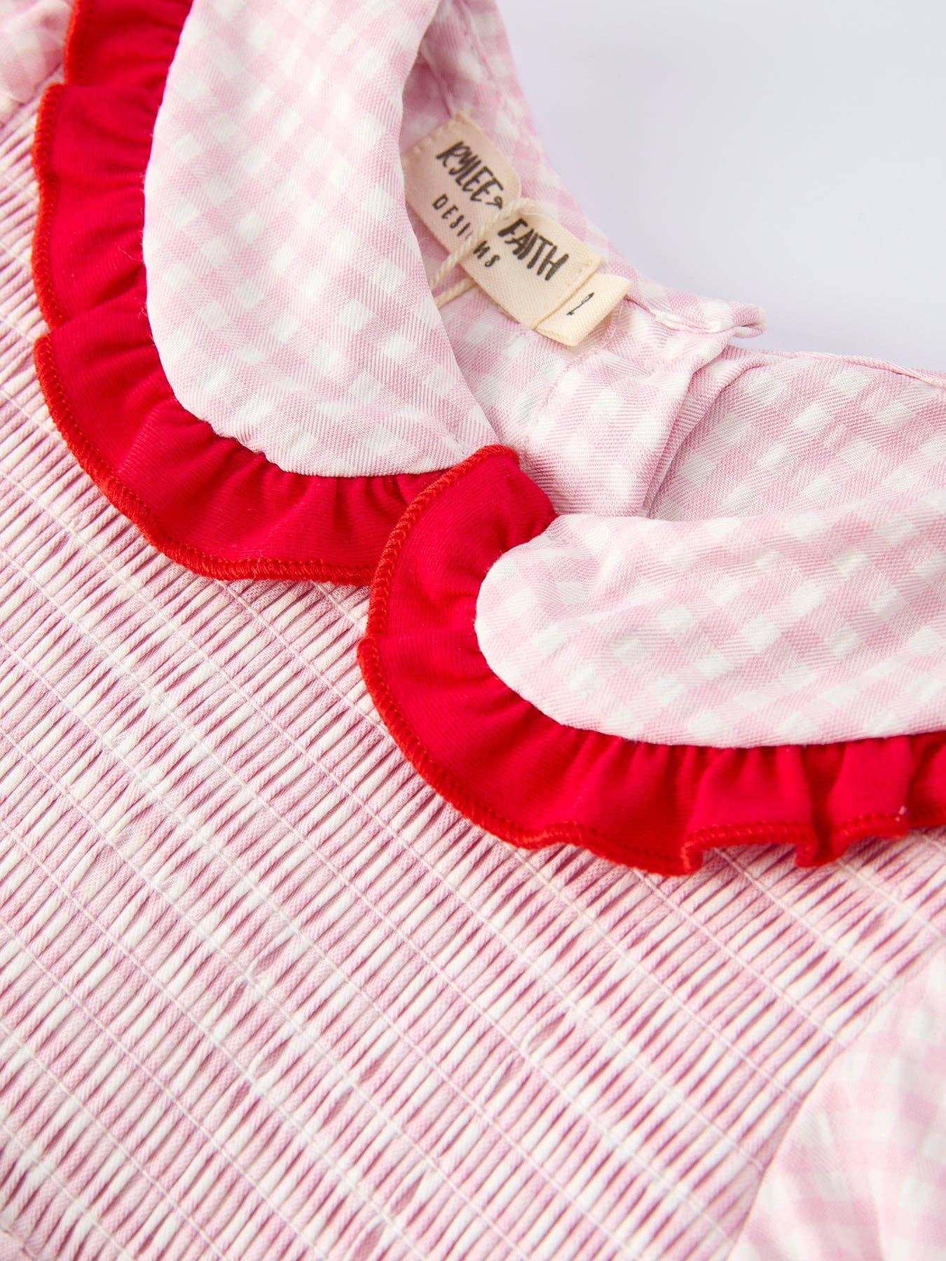 Girls' Plaid Smocked Strawberry Applique Shorts Set: 3 - Image 3