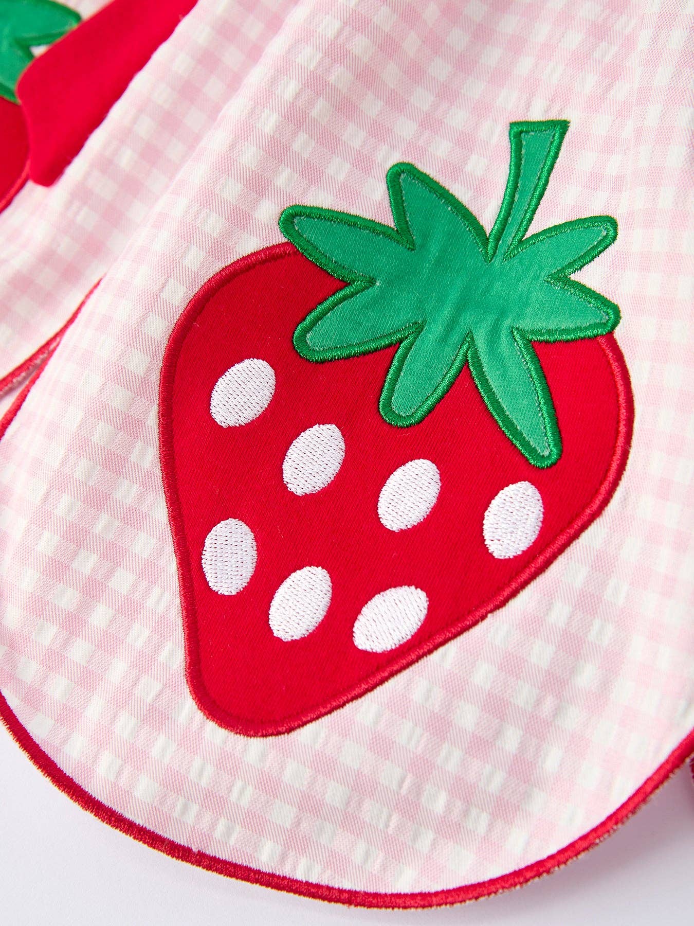 Girls' Plaid Smocked Strawberry Applique Shorts Set: 3 - Image 4